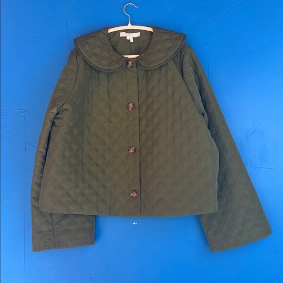 Hill House The Blake jacket leaf green Peter Pan collar neutral wide sleeve XXL - Picture 6 of 16